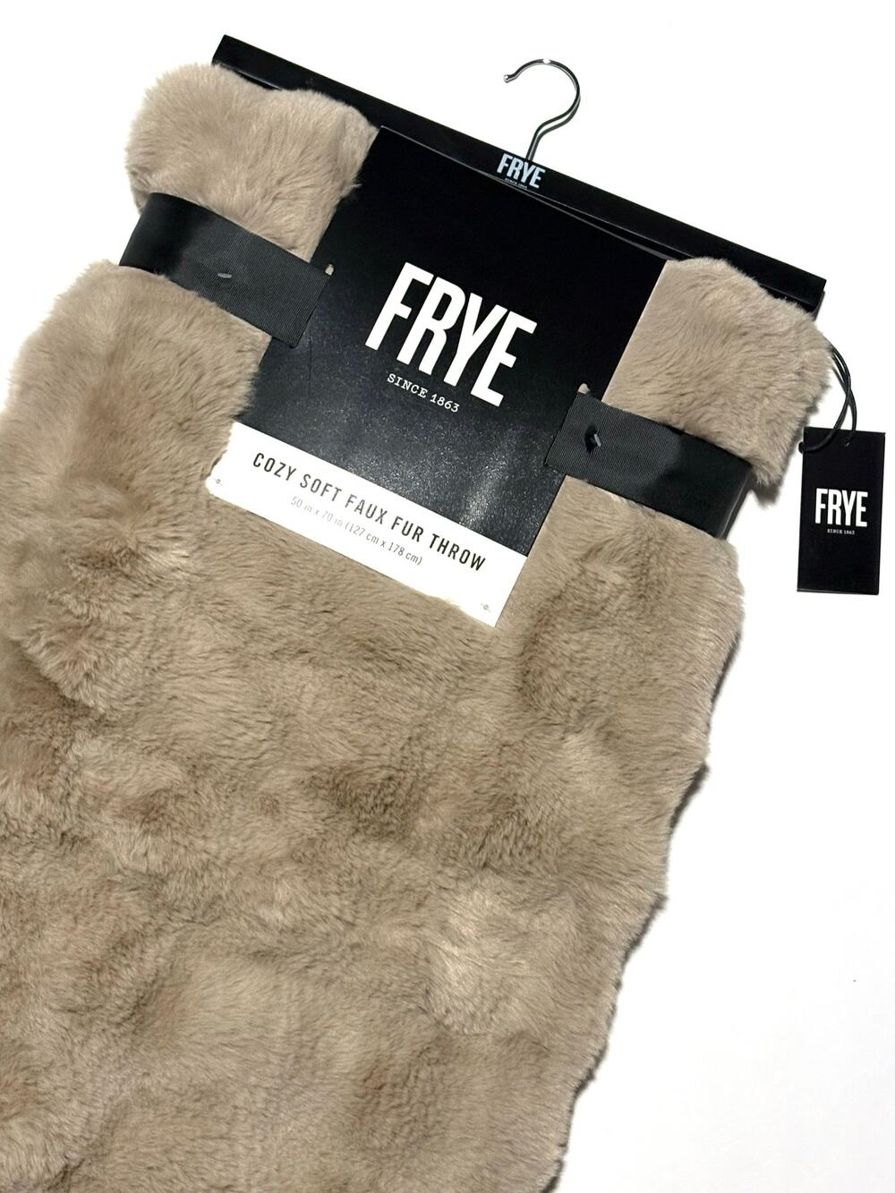 FRYE Faux Fur Throw Blanket 50 x 70" Tan Light Brown Beige NWT TEXTURED
